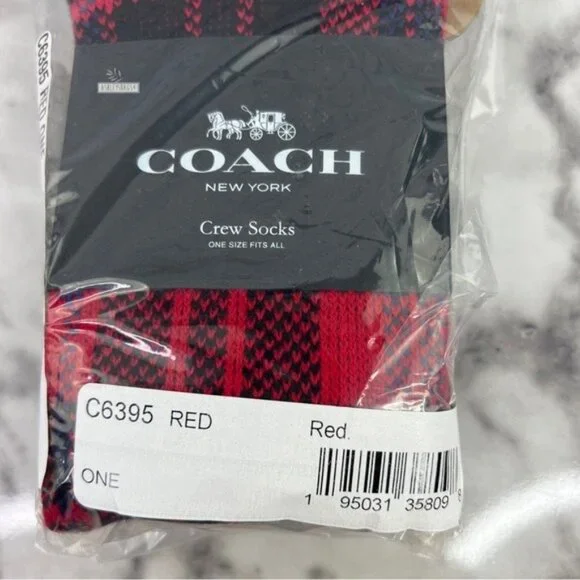 Coach Logo Plaid Crew Socks - Picture 3 of 5